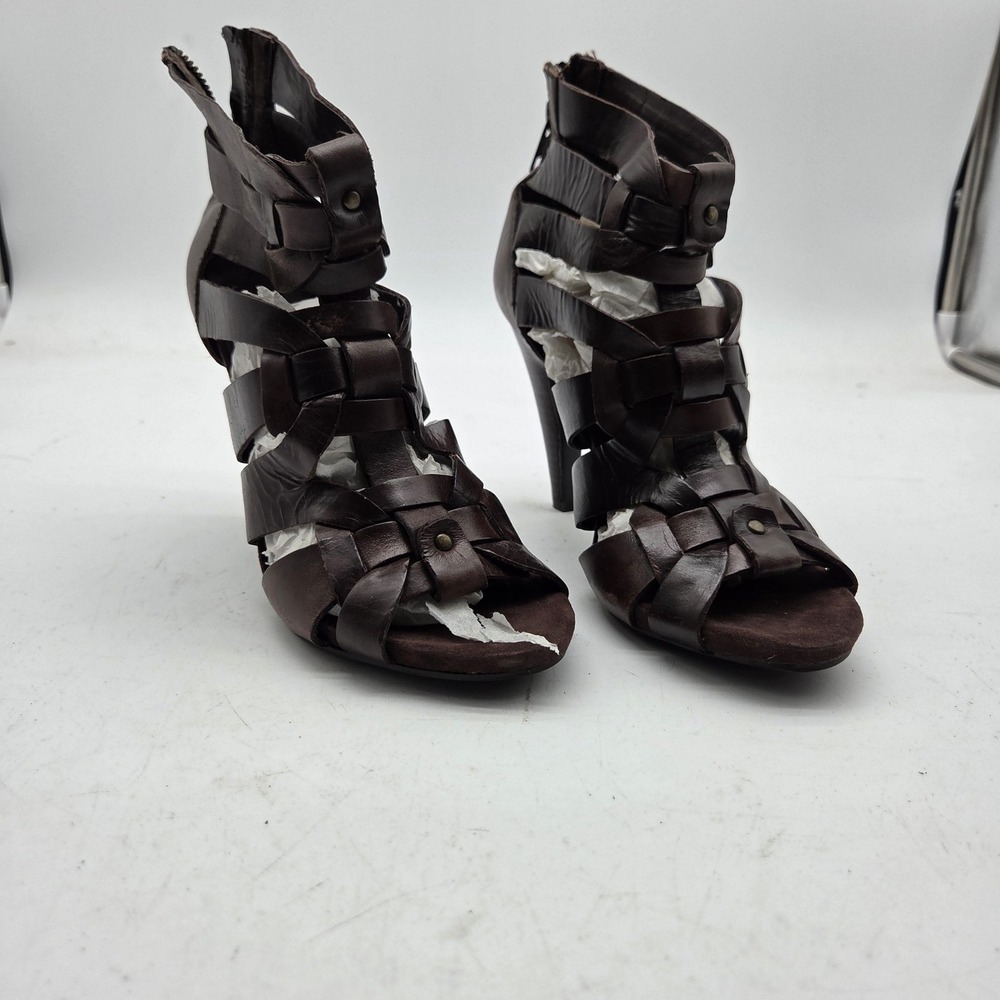 Nine West Shoes Womens Size‎ 8 Brown Gladiator Leather High Heel Zip Sandals